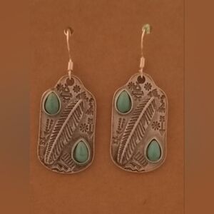 Silver and Turquoise Feather Earrings